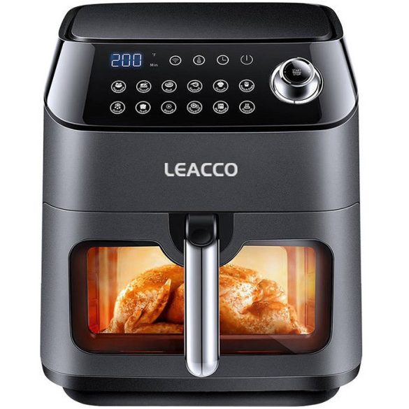 Forró levegős sütő, fritőz, Air Fryer, olaj nélküli, 1350 W teljesítmény, 4.5 l-es, Digitális kijelzővel, 8 programos, Leacco AF020, szürke