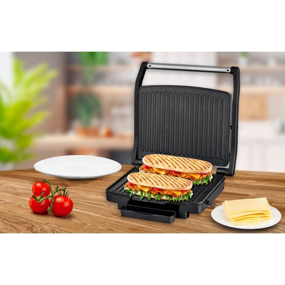 Elektromos grillsütő, 1800 W teljesítmény, Panini grillezési funkció, Techwood TGD-038, szürke