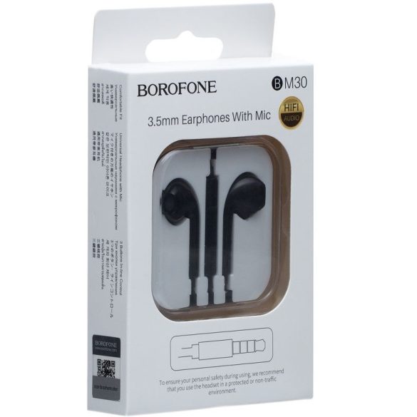 Vezetékes sztereó fülhallgató, 3.5 mm, mikrofon, funkció gomb, Borofone Original, BM30, fekete