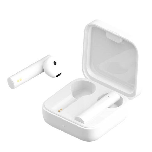 Bluetooth sztereó fülhallgató, v5.0, TWS, töltőtok, zajszűrővel, érintés vezérlés, Xiaomi AirDots / Earphones 2 Basic, fehér, gyári