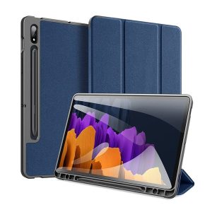 Samsung Galaxy Tab S7 Plus 12.4 / Tab S7 FE 12.4 / Tab S8 Plus 12.4, mappa tok, Trifold, S Pen tartóval, Dux Ducis Domo, sötétkék