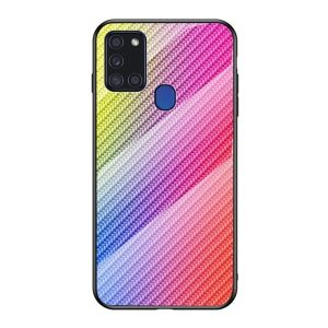 Samsung Galaxy A21s SM-A217F, Szilikon védőkeret, üveg hátlap, karbon minta, színes