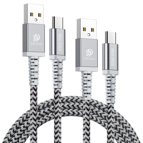 USB töltő- és adatkábel, USB Type-C, 100 cm + 200 cm, 2000 mA, törésgátlóval, gyorstöltés, cipőfűző minta, Dux Ducis K-II Pro, fekete - 2db / csomag