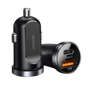 Autós töltő, Szivargyújtós töltő, 30W, 1 x USB aljzat, 1 x USB Type-C aljzat, gyorstöltés, QC 3.0, PD, Joyroom C-A08, fekete