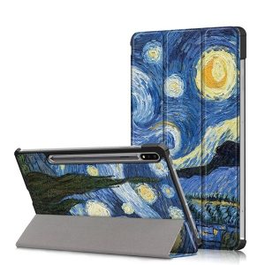 Samsung Galaxy Tab S7 11.0 / Tab S8 11.0, mappa tok, csillagos éj minta, Trifold, kék/színes