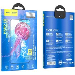   Apple iPhone 12 Pro Max, Kijelzővédő fólia, ütésálló fólia (az íves részre is!), Tempered Glass (edzett üveg), 3D Full Cover, élvédelem, Hoco A12, fekete