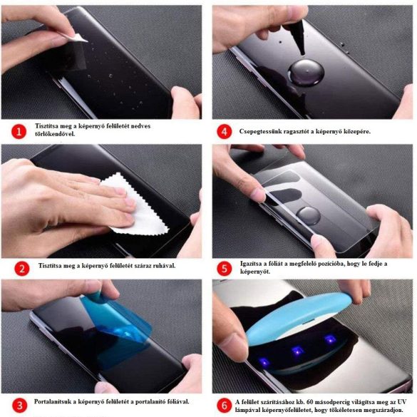 Samsung Galaxy Note 9 SM-N960, Kijelzővédő fólia, ütésálló fólia (az íves részre is!), Tempered Glass (edzett üveg), UV lámpával, 3D Full Cover, Mocolo UV Liquid, Clear