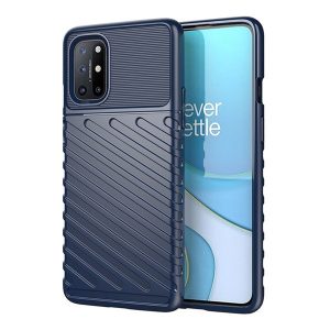 OnePlus 8T / 8T Plus 5G, Szilikon tok, közepesen ütésálló, domború csíkos minta, sötétkék