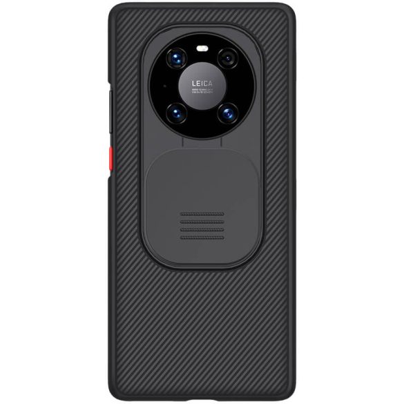 Huawei Mate 40 Pro, Műanyag hátlap védőtok, közepesen ütésálló, kamera védelem, csíkos minta, Nillkin CamShield, fekete