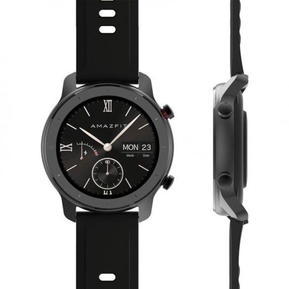 Bluetooth okosóra, szilikon szíj, alumínium keret, v5.0, aktivitás és egészség mérő, vízálló, Amazfit GTR Lite (47mm), fekete, gyári