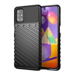   Samsung Galaxy M31s SM-M317F, Szilikon tok, közepesen ütésálló, domború csíkos minta, fekete