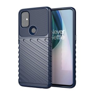 OnePlus Nord N10 5G, Szilikon tok, közepesen ütésálló, domború csíkos minta, sötétkék