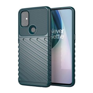 OnePlus Nord N10 5G, Szilikon tok, közepesen ütésálló, domború csíkos minta, zöld