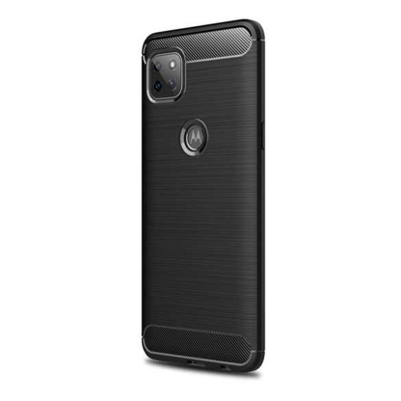 Motorola Moto G 5G, Szilikon tok, közepesen ütésálló, szálcsiszolt, karbon minta, fekete