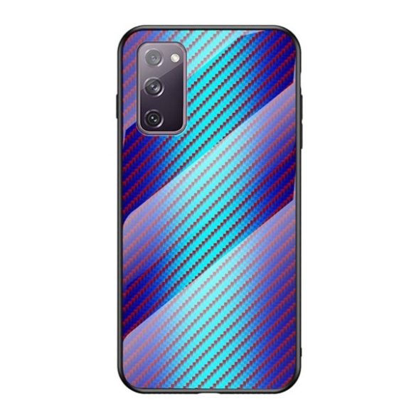 Samsung Galaxy S20 FE / S20 FE 5G SM-G780 / G781, Szilikon védőkeret, üveg hátlap, karbon minta, kék