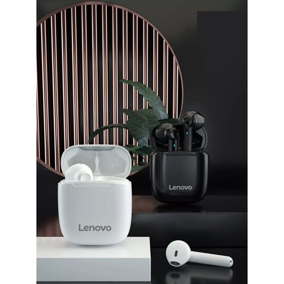 Bluetooth sztereó fülhallgató, v5.0, TWS, töltőtok, vízálló, zajszűrővel, érintés vezérlés, Lenovo XT89, fehér, gyári