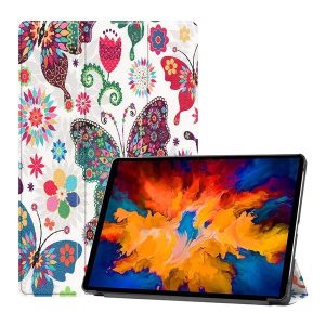 Lenovo Tab P11 Pro (11.5) TB-J706F / J706L, mappa tok, Trifold, színes nagy pillangó minta, fehér