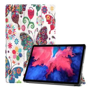 Lenovo Tab P11 (11.0) TB-J606F, mappa tok, Trifold, színes nagy pillangó minta, fehér