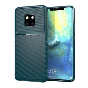 Huawei Mate 20 Pro, Szilikon tok, közepesen ütésálló, domború csíkos minta, zöld