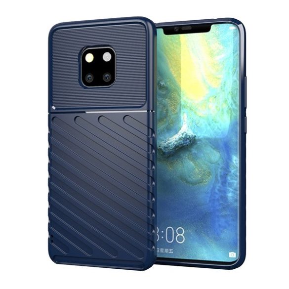 Huawei Mate 20 Pro, Szilikon tok, közepesen ütésálló, domború csíkos minta, sötétkék