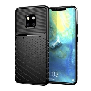 Huawei Mate 20 Pro, Szilikon tok, közepesen ütésálló, domború csíkos minta, fekete