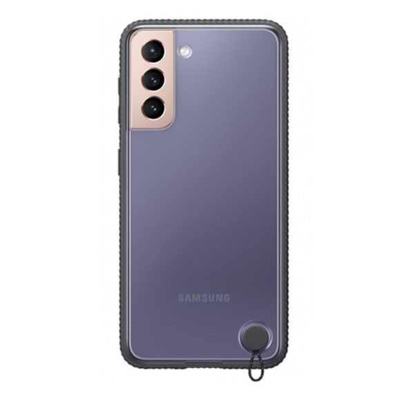 Samsung Galaxy S21 5G SM-G991, Szilikon tok, átlátszó hátlap, ütésálló keret, fekete, gyári