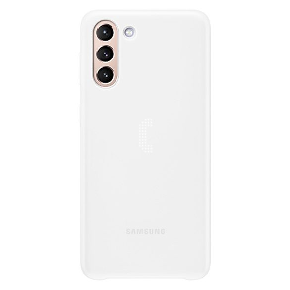 Samsung Galaxy S21 5G SM-G991, Műanyag hátlap védőtok, ultravékony, LED világítás, fehér, gyári