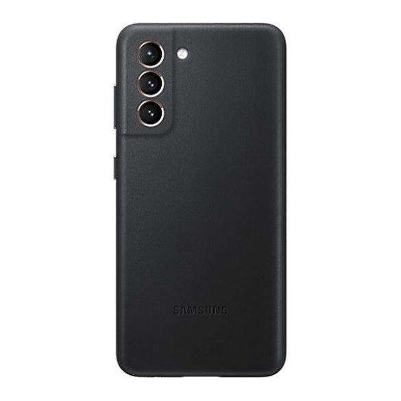 Samsung Galaxy S21 Plus 5G SM-G996, Műanyag hátlap védőtok, bőr hátlap, fekete, gyári
