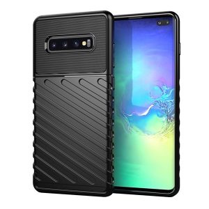 Samsung Galaxy S10 Plus SM-G975, Szilikon tok, közepesen ütésálló, domború csíkos minta, fekete