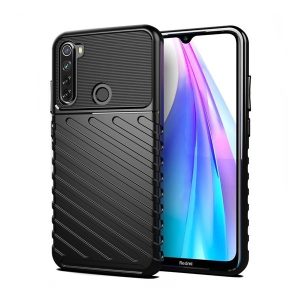 Xiaomi Redmi Note 8T, Szilikon tok, közepesen ütésálló, domború csíkos minta, fekete