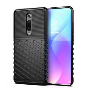 Xiaomi Redmi K20 / K20 Pro / Mi 9T / Mi 9T Pro, Szilikon tok, közepesen ütésálló, domború csíkos minta, fekete