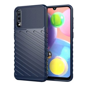 Samsung Galaxy A70 / A70s SM-A705F / A707F, Szilikon tok, közepesen ütésálló, domború csíkos minta, sötétkék