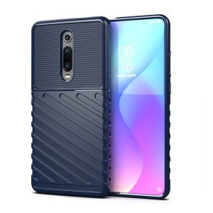 Xiaomi Redmi K20 / K20 Pro / Mi 9T / Mi 9T Pro, Szilikon tok, közepesen ütésálló, domború csíkos minta, sötétkék