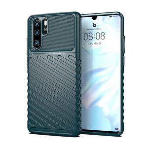 Huawei P30 Pro, Szilikon tok, közepesen ütésálló, domború csíkos minta, zöld