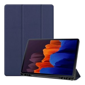 Samsung Galaxy Tab S7 Plus 12.4 / Tab S7 FE 12.4 / Tab S8 Plus 12.4, mappa tok, Trifold, érintőceruza tartó, sötétkék