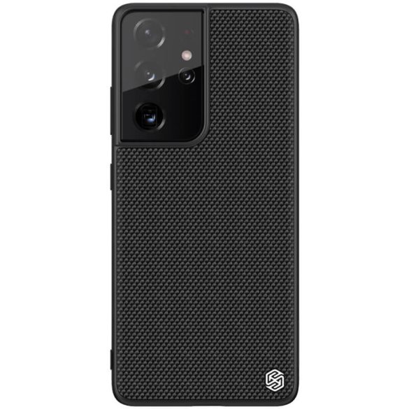 Samsung Galaxy S21 Ultra 5G SM-G998, Műanyag hátlap védőtok, szilikon keret, 3D minta, Nillkin Textured, fekete