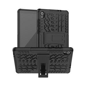 Lenovo Tab M8 (8.0) TB-8505F, Műanyag hátlap védőtok, Defender, kitámasztóval és szilikon belsővel, autógumi minta, fekete