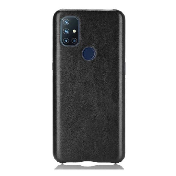 OnePlus Nord N10 5G, Műanyag hátlap védőtok, bőrhatású hátlap, fekete