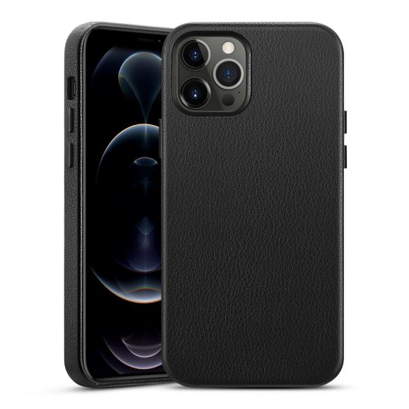 Apple iPhone 12 Pro Max, Műanyag hátlap védőtok, bőrrel bevont hátlap, ESR Metro Leather, fekete