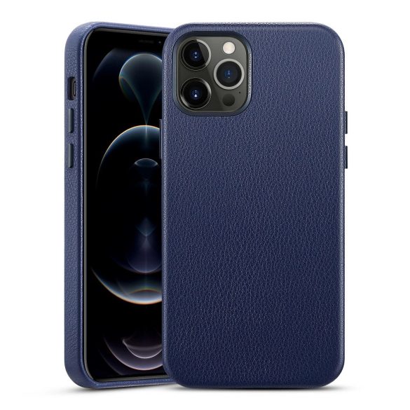 Apple iPhone 12 Pro Max, Műanyag hátlap védőtok, bőrrel bevont hátlap, ESR Metro Leather, sötétkék