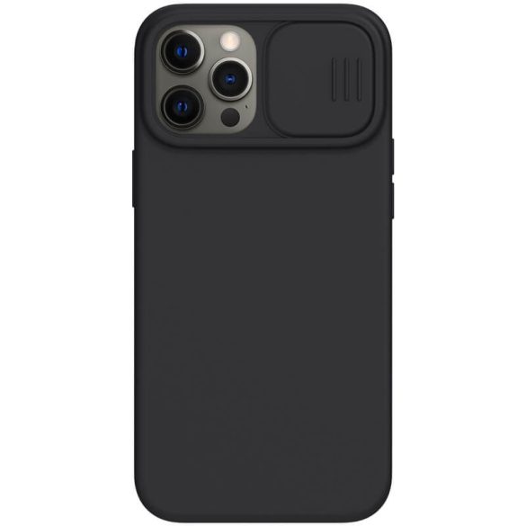 Apple iPhone 12 Pro Max, Szilikon tok, közepesen ütésálló, kamera védelem, Magsafe töltővel kompatibilis, Nillkin CamShield Silky Magnetic, fekete