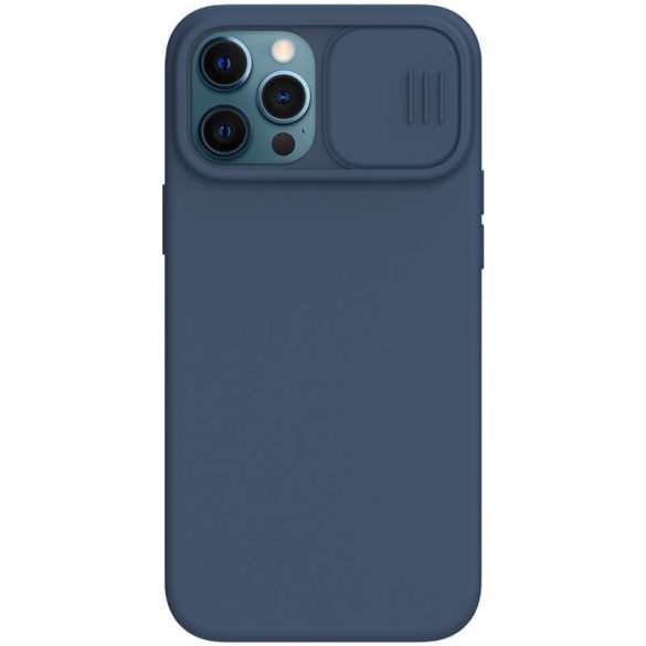 Apple iPhone 12 Pro Max, Szilikon tok, közepesen ütésálló, kamera védelem, Magsafe töltővel kompatibilis, Nillkin CamShield Silky Magnetic, kék