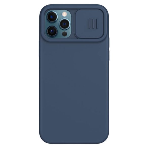 Apple iPhone 12 / 12 Pro, Szilikon tok, közepesen ütésálló, kamera védelem, Nillkin CamShield Silky, kék