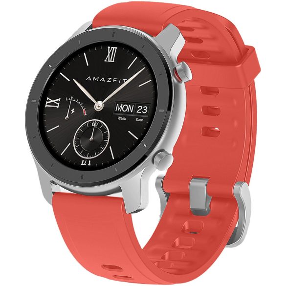 Bluetooth okosóra, szilikon szíj, alumínium keret, v5.0, aktivitás és egészség mérő, vízálló, Amazfit GTR (42mm), piros, gyári