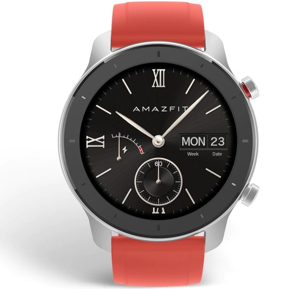 Bluetooth okosóra, szilikon szíj, alumínium keret, v5.0, aktivitás és egészség mérő, vízálló, Amazfit GTR (42mm), piros, gyári