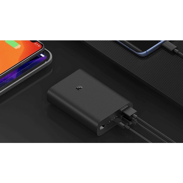 Külső akkumulátor, 10000 mAh, 22.5W, Okostelefonhoz és TabletPC-hez, 2 x USB aljzat, USB Type-C aljzat, LED-es, gyorstöltés, Xiaomi Mi Power Bank 3 Ultra Compact, fekete, gyári