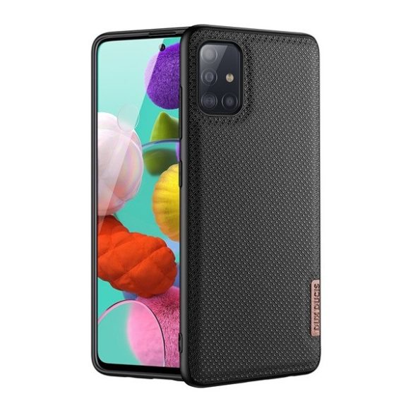Samsung Galaxy A51 SM-A515F, Műanyag hátlap védőtok + szilikon keret, fényvisszaverő szövet hátlap, rács minta, Dux Ducis Fino, fekete