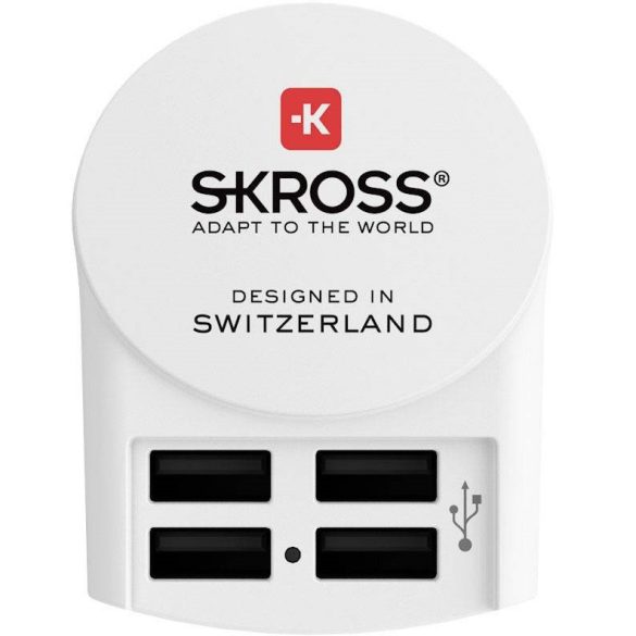 Hálózati töltő adapter, 24W, 4 x USB aljzat, SKRoss, fehér