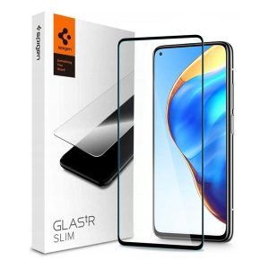 Xiaomi Redmi K30S / Mi 10T 5G / 10T Pro 5G, Kijelzővédő fólia, ütésálló fólia (az íves részre is!), Tempered Glass (edzett üveg), 3D Full Cover, Spigen Glastr Slim Full Cover, fekete