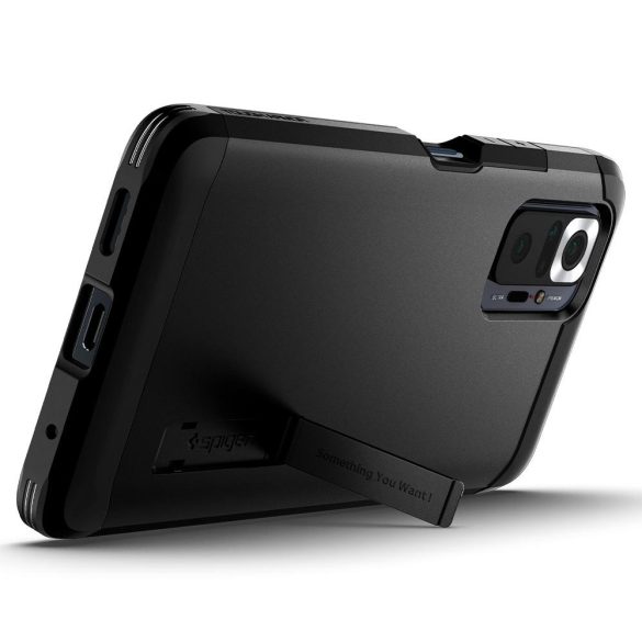 Xiaomi Redmi Note 10 Pro, Szilikon tok + műanyag hátlap, kitámasztóval, Spigen Tough Armor, fekete